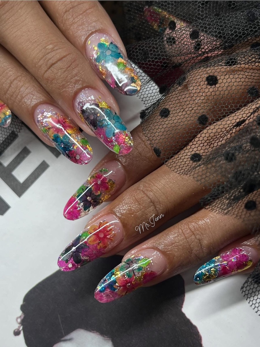 Rainbow floral nail art by Ms. Jenn