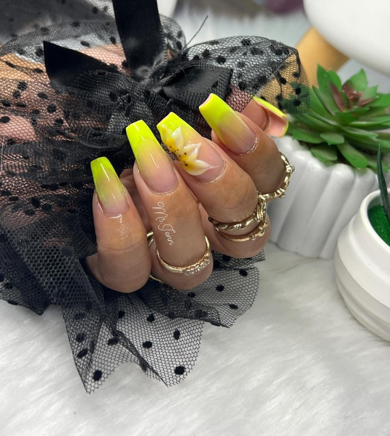 Sunflower nail art by Ms. Jenn